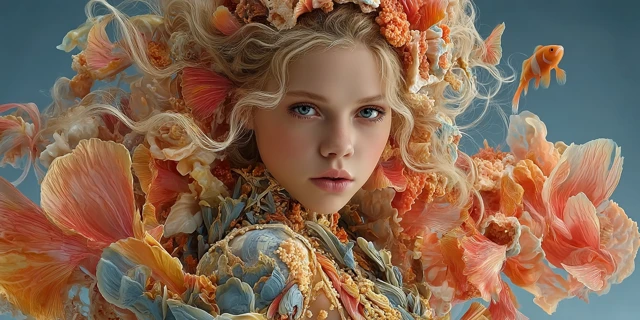 Sea Goddess Portrait Intense Expression Dramatic Lighting