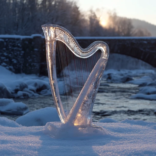 Ice Harp Medieval Celtic Instrument 3D Art