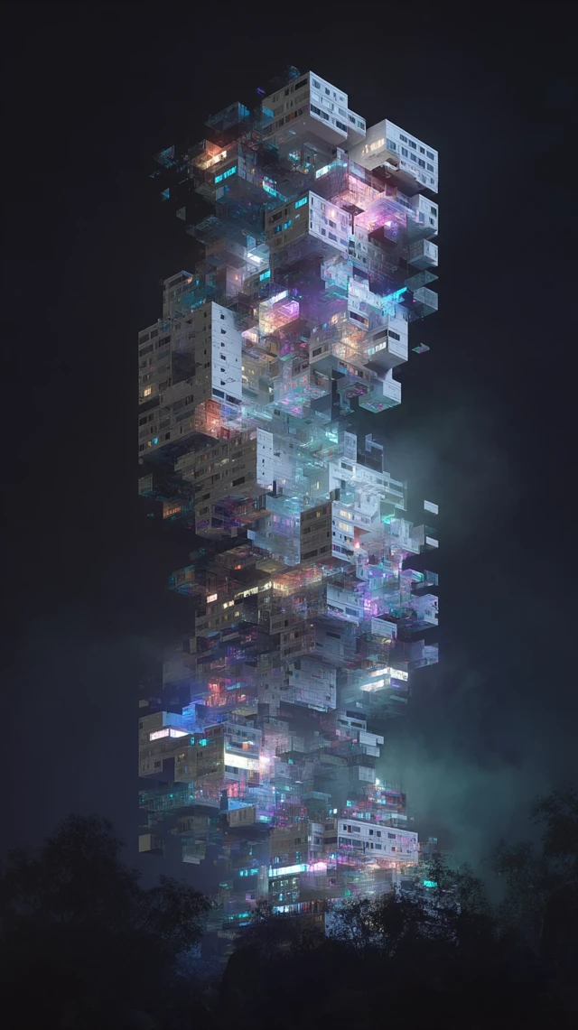 Surreal 3D Render Futuristic City Tower