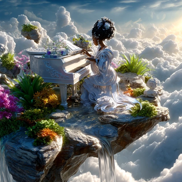 Celestial Piano Player Floating Island Art