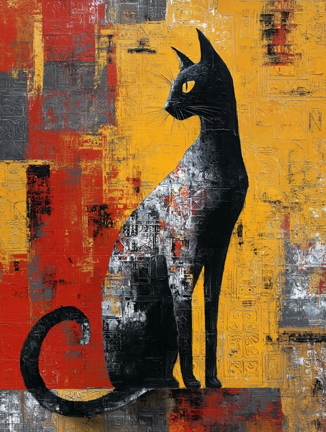Abstract Cat Oil Painting Interior Scene