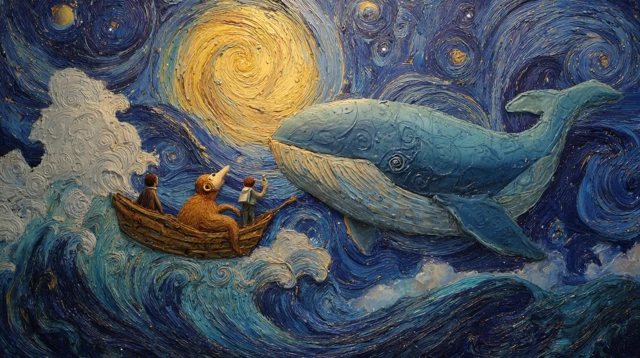 Whale Monkey and Boy Oil Painting Alexander Jansson Style