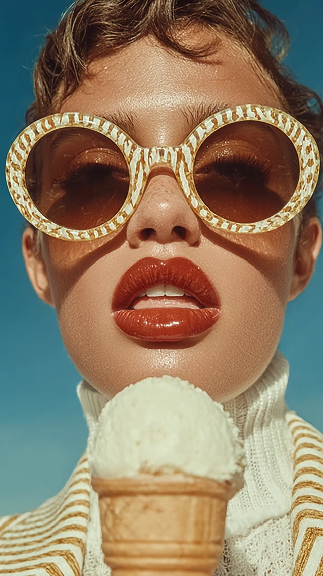 Glamorous Woman with Ice Cream and Sunglasses