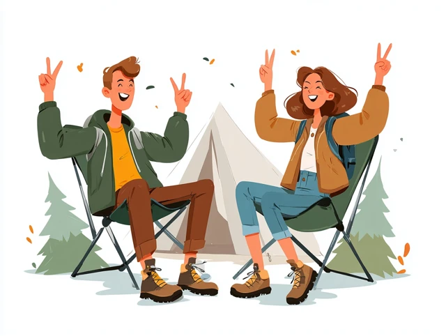 Camping Couple Happy Outdoors Cartoon Illustration