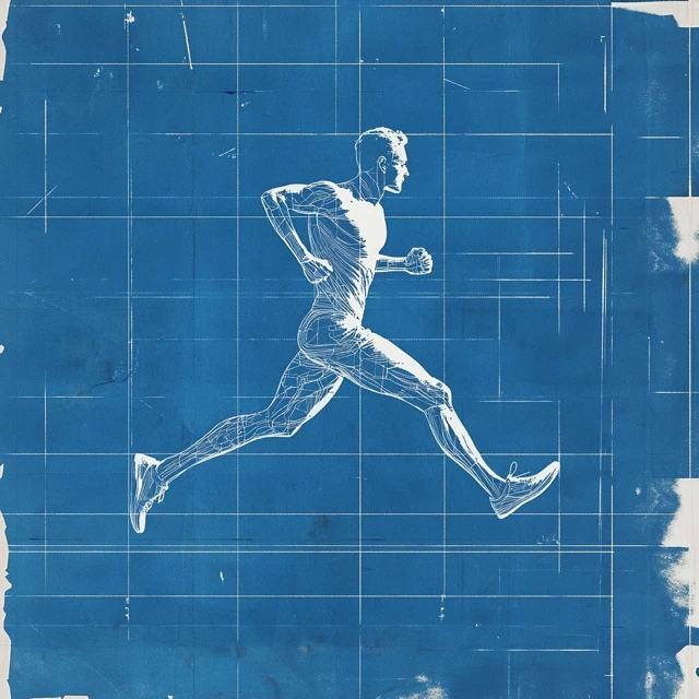 Blueprint Illustration of a Running Man