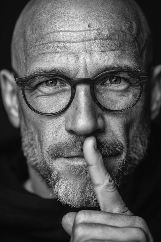 Bald Man Portrait Black and White Shhh