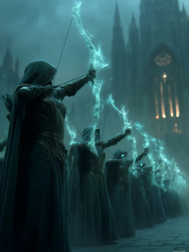 Elven Archers Battle Sauron Dark Fantasy Art