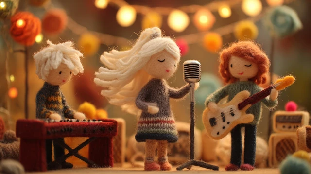 Felt Rock Band on Stage Handmade Wool and Cotton