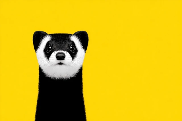 Honey Badger Portrait on Yellow Background