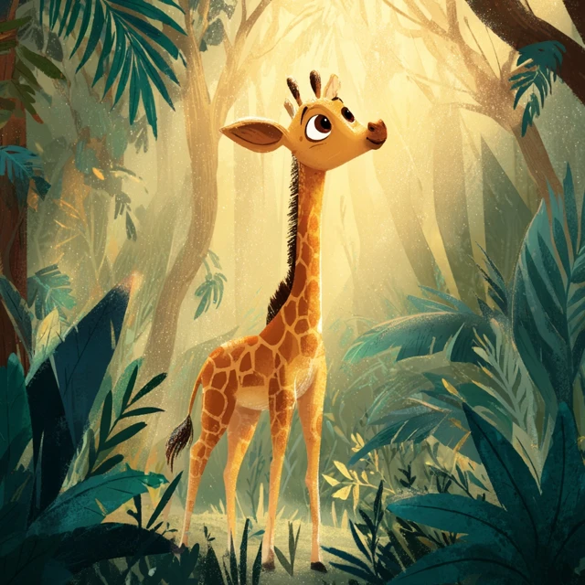 Cartoon Giraffe in Jungle Childrens Storybook Style