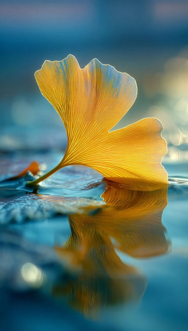 Ginkgo Leaf Floating on Water Photography