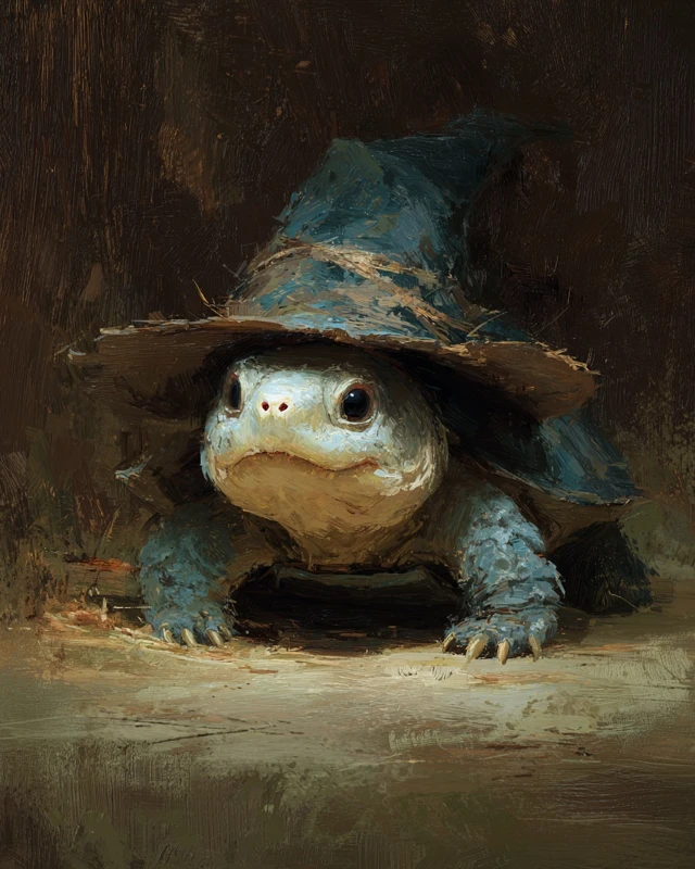 Cute Turtle in Witch Hat Painting