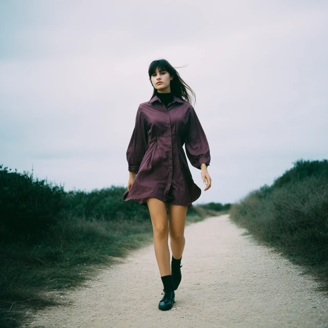 Editorial Fashion Young Woman in Dress Walking