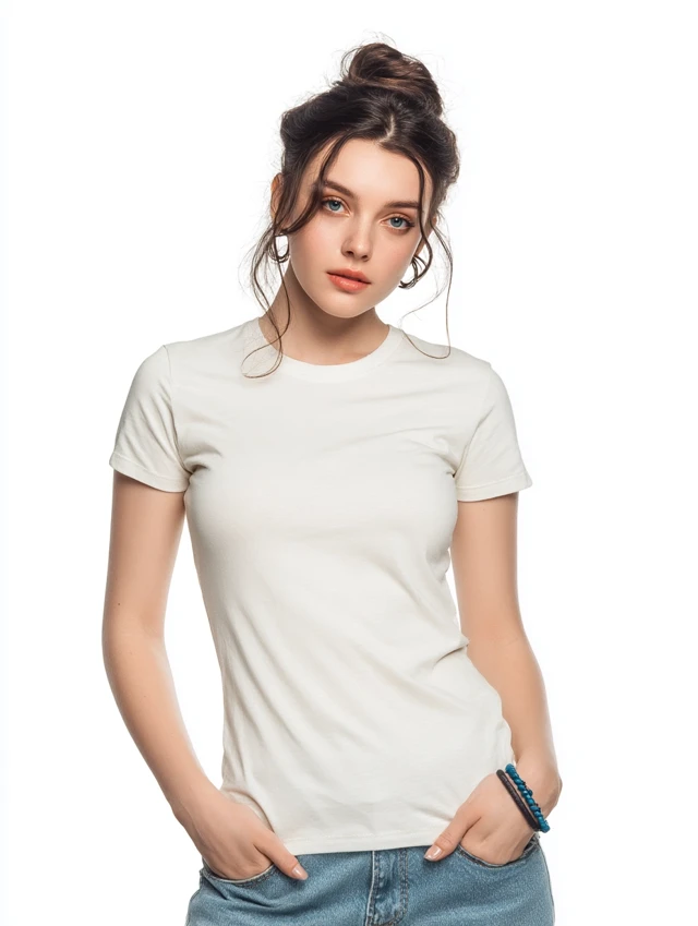 Cream T-Shirt for Women - Blank Tee - White Background