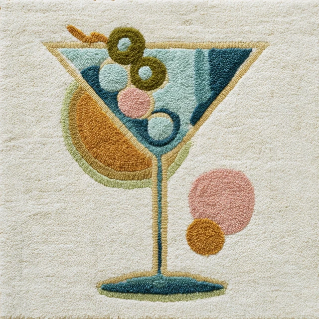 Martini Glass Rug Art Retro Design