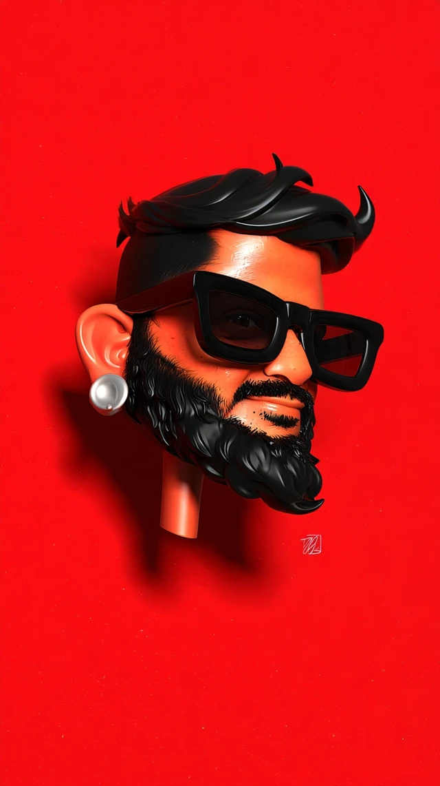 Handsome Man Cartoon Head with Sunglasses and Beard