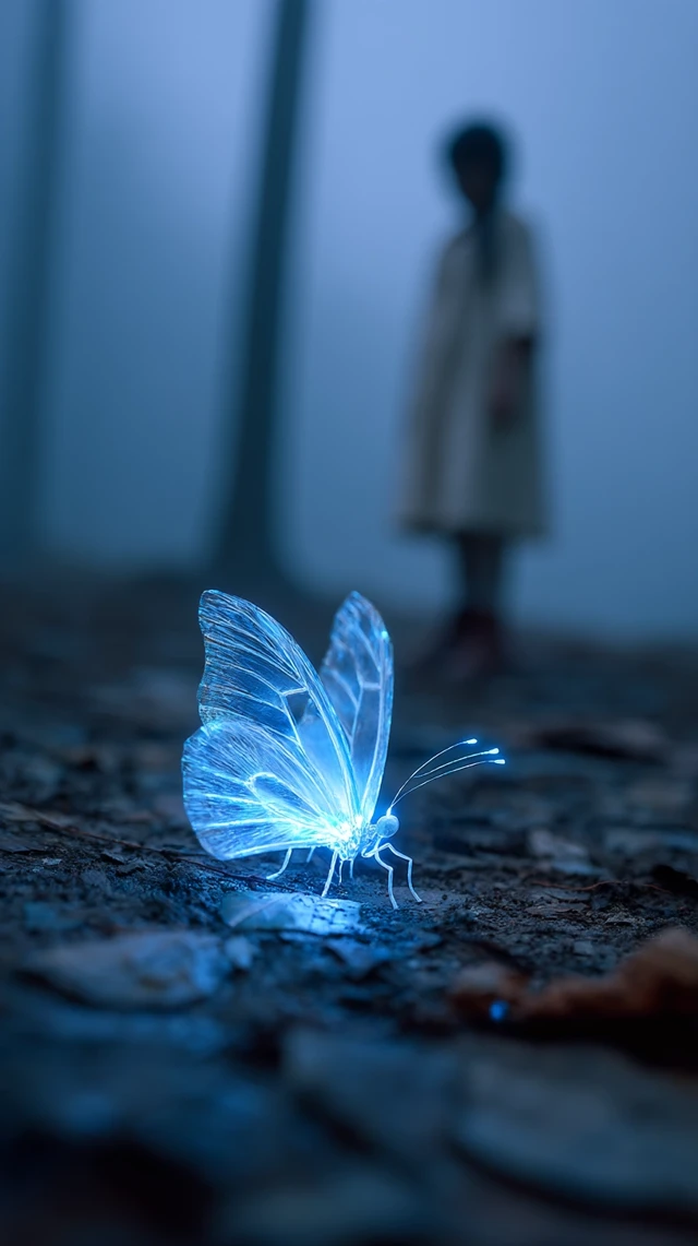 Magical Forest Encounter Girl and Bioluminescent Butterfly