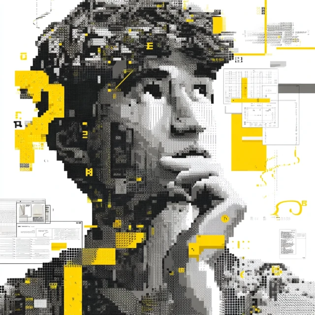 Pixel Art Teenager Contemplating Data