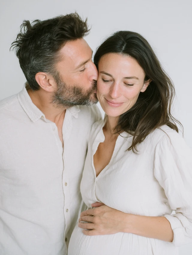 Romantic Pregnancy Photo Couple Kissing