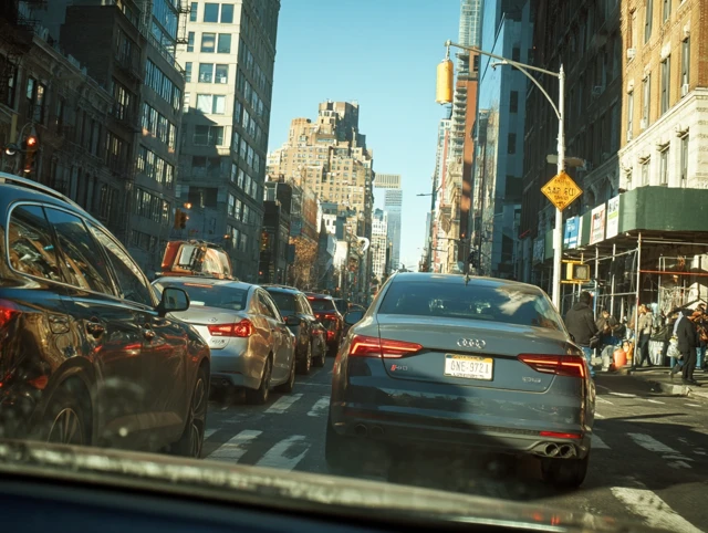 New York City Traffic Jam Daytime Street View