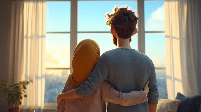 Couple Watching Sunset Pixar Style