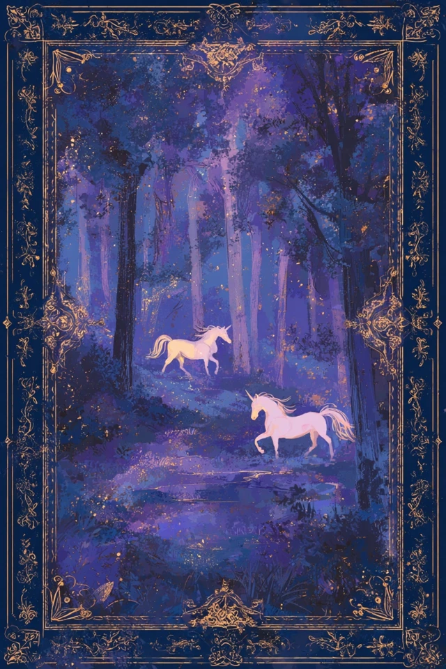 Magic Forest and Unicorns Celestial Boho Art Print