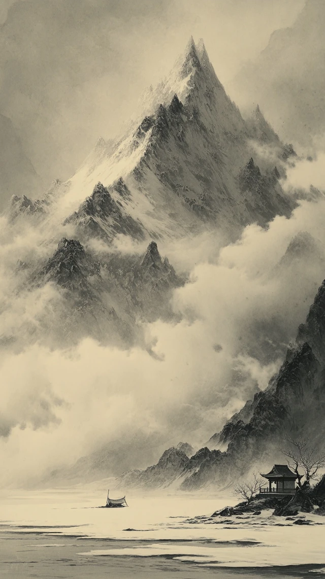 Kunlun Mountain Chinese Ink Painting Scene