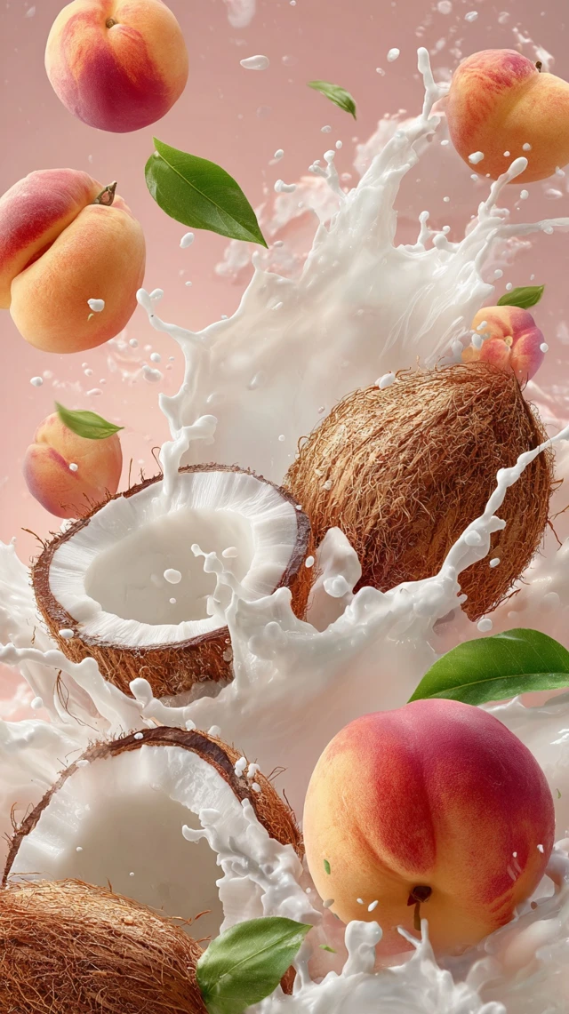 Coconut Peach Splash Realistic Illustration