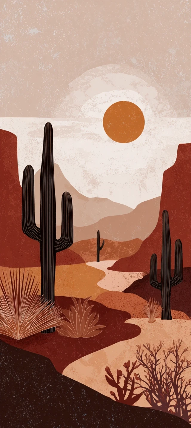 Boho Desert Landscape Art Poster - Earthy Tones