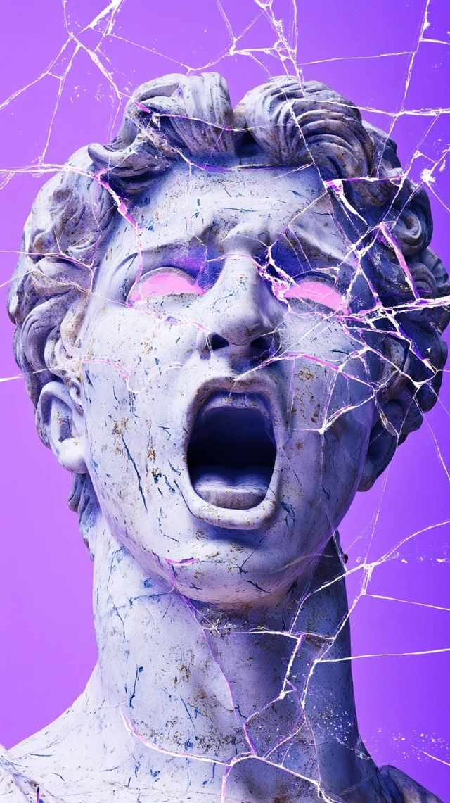Broken Marble Statue of Man with Violet Splatter