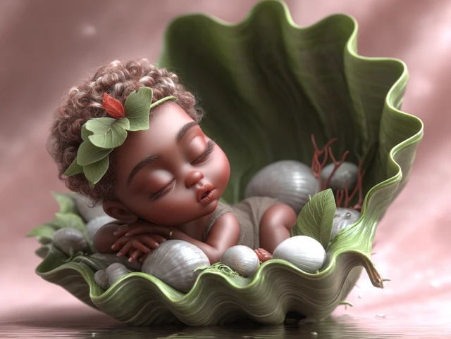 Newborn Baby in Seashell Digital Backdrop