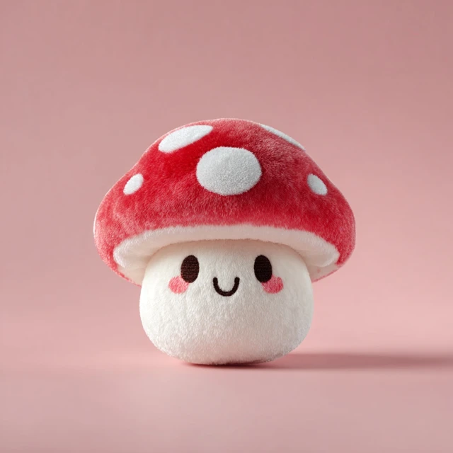 Cute Kawaii Plush Mushroom Red Cap White Spots 4K