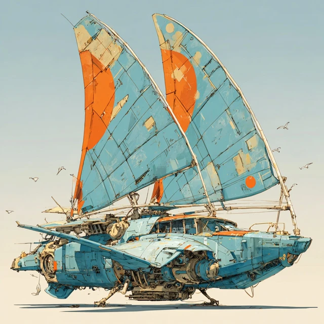 Magical Solar Punk Catamaran Illustration