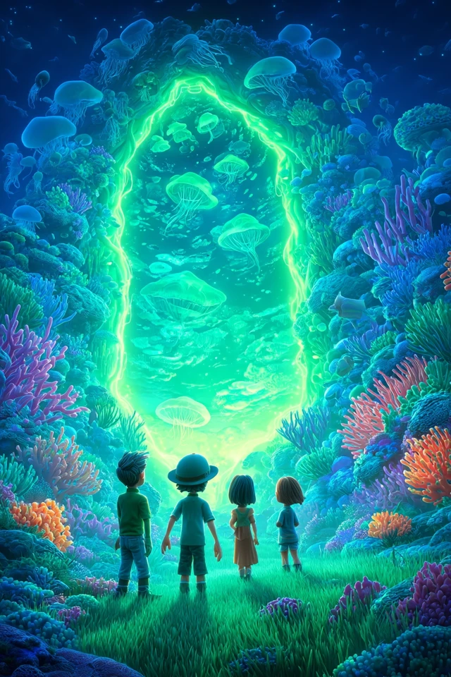 Children and Portal to Underwater Fantasy World