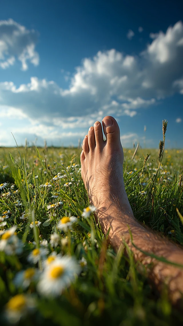 Foot on the lawn Stock photo of bare foot in grass