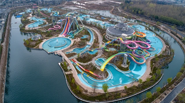 Aerial View of a Modern Water Park in Beijing