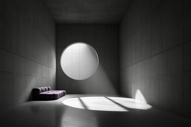 Minimalist Interior Purple Sofa Concrete Room