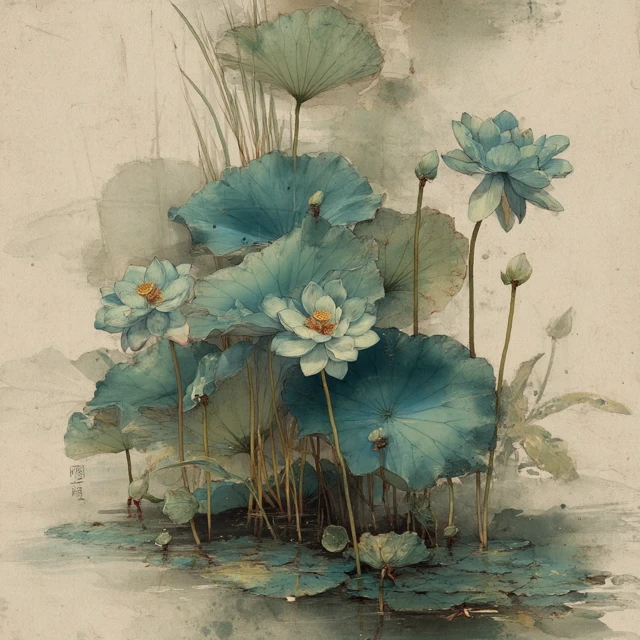 Lotus Flower Ink Painting Delicate Beauty