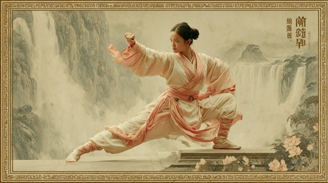 Emei Martial Artist on Mount Emei Ancient Scroll Style
