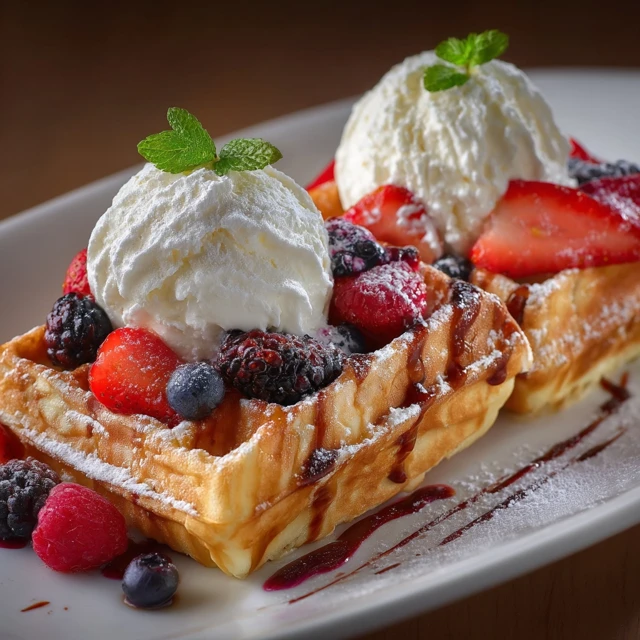 Delicious Waffles with Strawberries