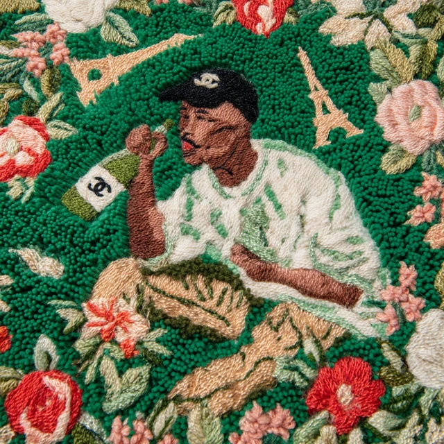 Embroidered Carpet Art Black Man Chanel Eiffel Tower