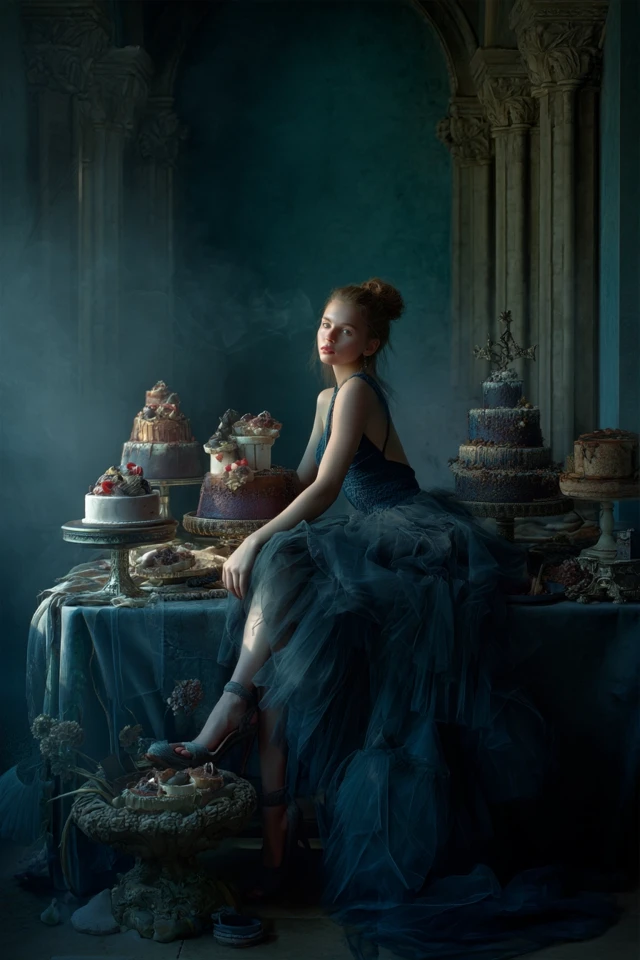 Nymph with Cakes: Renaissance Castle Photography