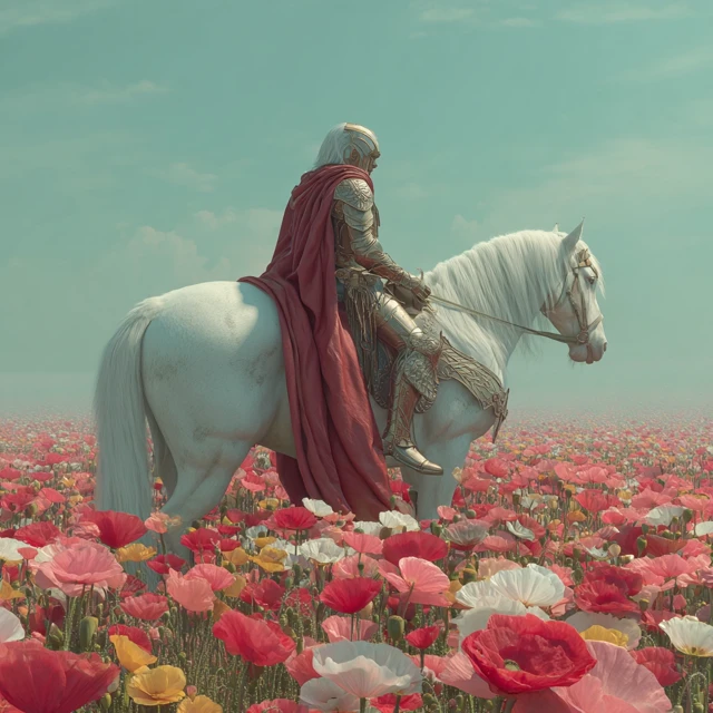 Knight on Horse in Poppy Field Dreamscape