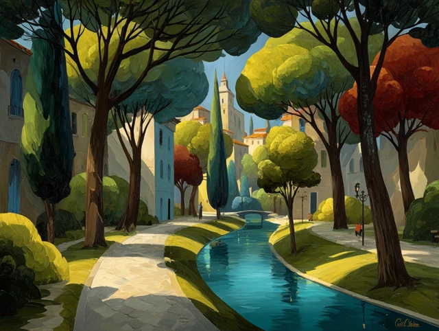 Palette Knife Park Painting Landscape Art