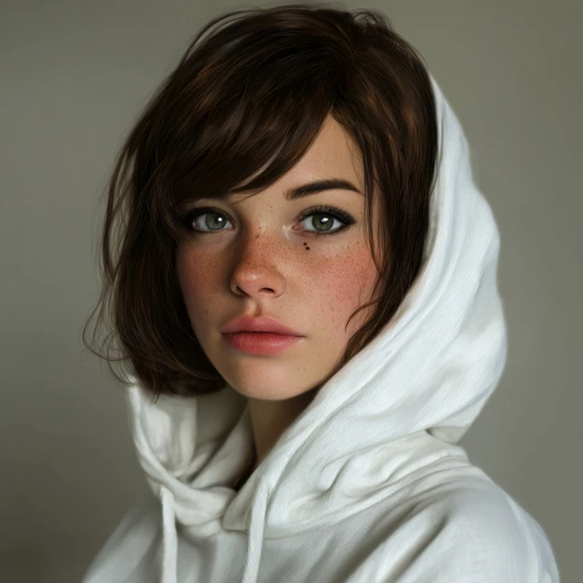 Young Woman in Hoodie Realistic Portrait