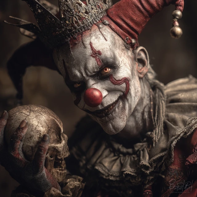 Demonic Clown Jester Portrait - Horror Fantasy Art