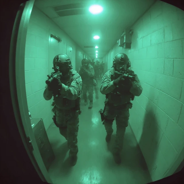 SWAT Team Night Vision Corridor