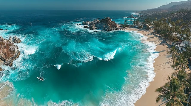 Sandy Beach Scene Aerial View Tropical Paradise