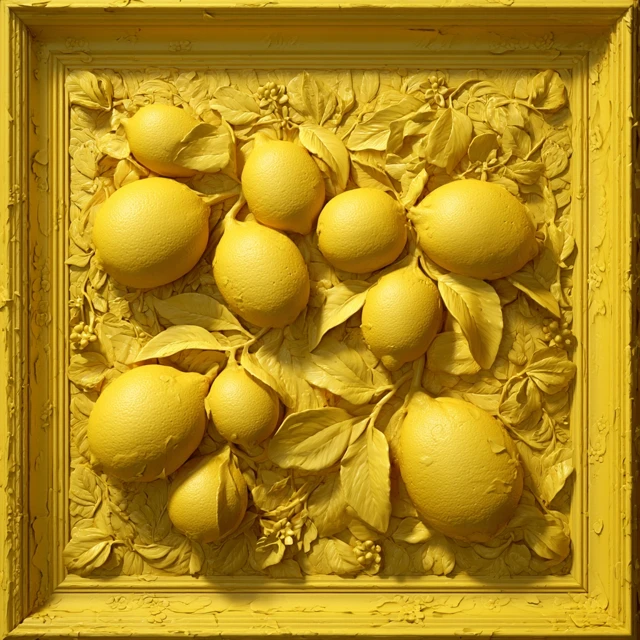 Yellow Lemons in Relief Carving Art