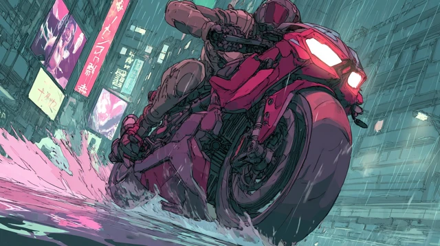 Cyberpunk Motorcycle Chase in Tokyo Anime Style
